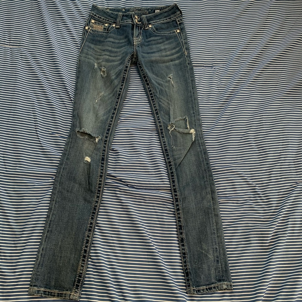 Miss Me low rise Skinny Jeans w Rhinestone detail